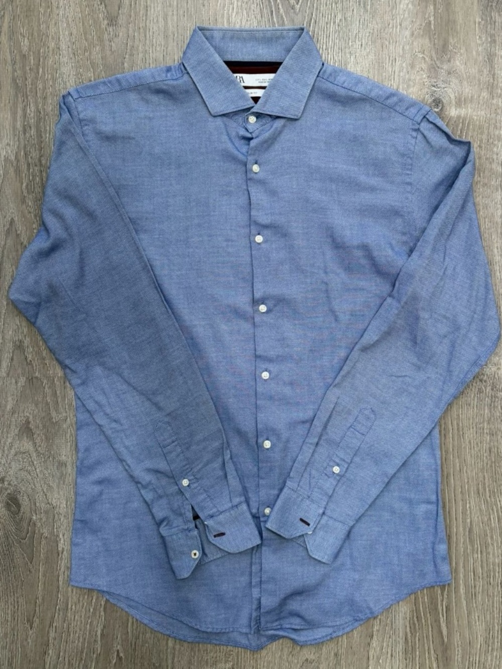 Zara Man Slim Fit Blue Micro Texture Dress Shirt Size Large Like New